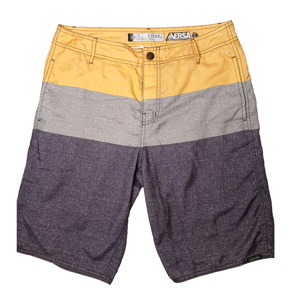 Ezekiel Hybrid Board Shorts VERSA 30 Yellow Gray Striped Rasta Raggae Tropical